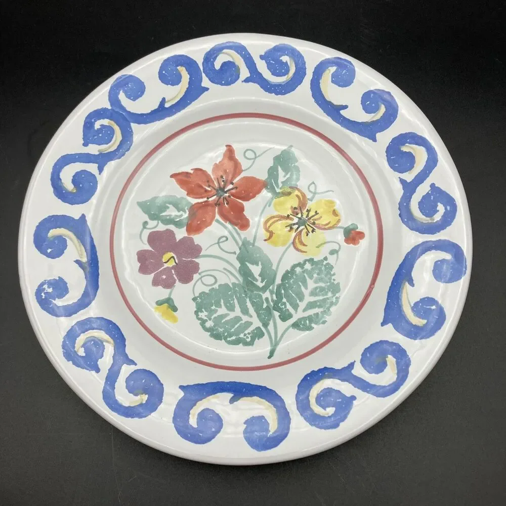 2 Set Ashley Williams Firenze Italy Hand Painted Floral Salad Plates 8 3/4